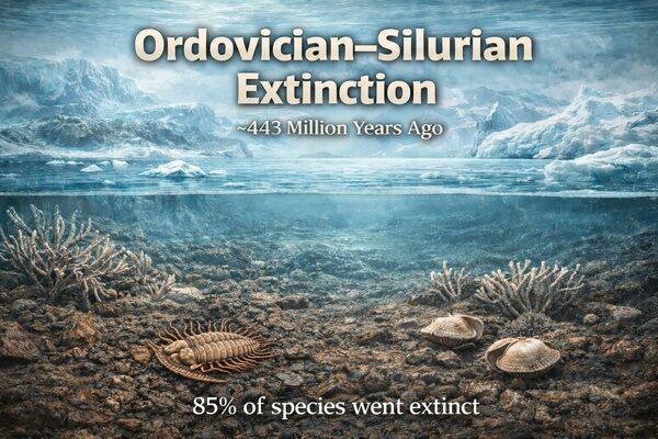 The first of the big five extinctions was caused by dropping temperatures and sea levels.